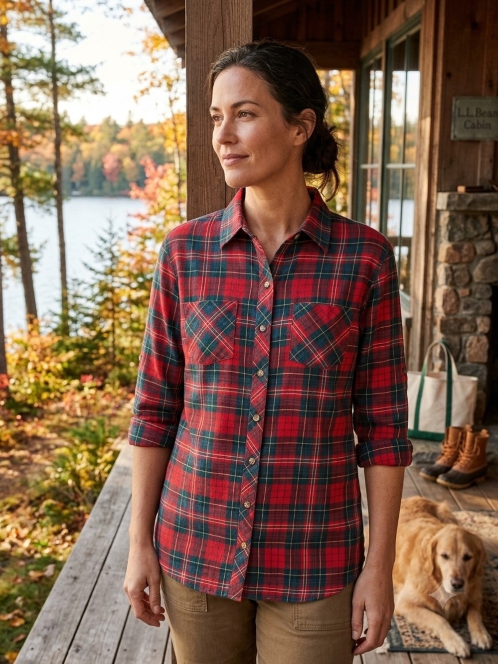 L.L. Bean Red and Green Plaid Button-Down Shirt